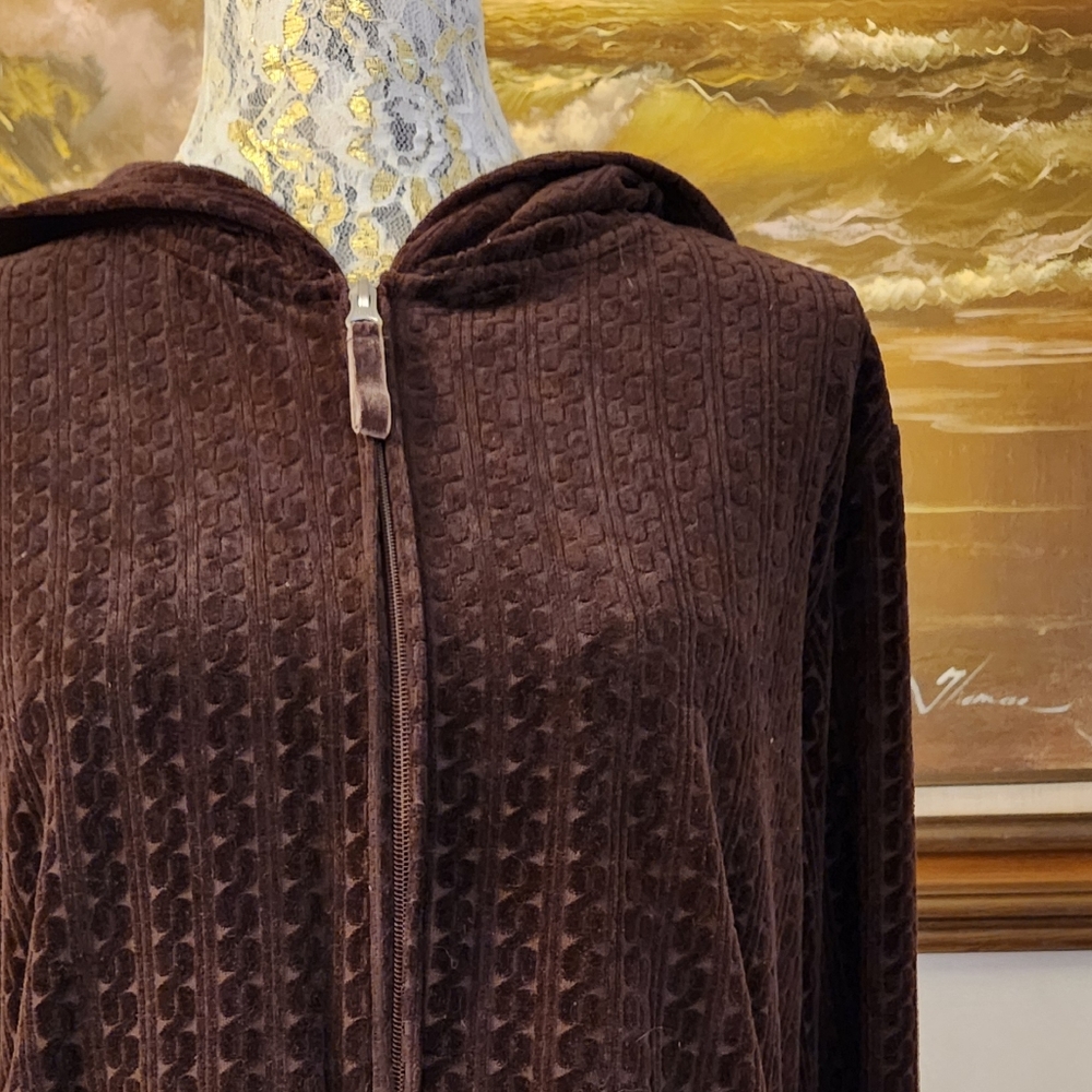 Vintage 1990s Brown Velour Zip Up Hoodie - Gem
